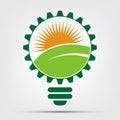 Symbol ecology bulb logos of green with sun and leaves nature element icon on white background,Vector Illustration Royalty Free Stock Photo
