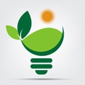 Symbol ecology bulb logos of green with sun and leaves nature element icon on white background.vector illustrator Royalty Free Stock Photo