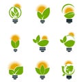 symbol ecology bulb logos of green with sun and leaves nature element icon on white background.vector illustrator Royalty Free Stock Photo