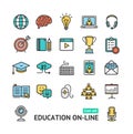 Symbol of Education Online Color Thin Line Icon Set. Vector