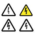 Symbol electricity. Triangular black icon of electricity. Power outage. Warning logo. Caution. Vector concept electricity. High