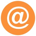 At symbol email icon in an orange circle, flat design vector for internet communication Royalty Free Stock Photo