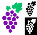 Symbol, emblem of juicy bunch of grapes with leaves. Brand name element for alcoholic and berry drinks. Simple black and white