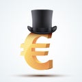 Symbol of the european euro in cylinder hat