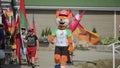Minsk, Belarus - 19 July 2019: Mascot fox Lesik cheerfully greets spectators at the 2nd European Games