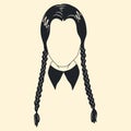 Symbol face.Wednesday. Girl with braids silhouette. Vector