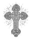 Shining ornate Christian Cross. Church sign. Symbol of faith in God. Sketch vintage vector illustration Royalty Free Stock Photo