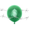 Symbol of the fall of the dollar, pricking or bursting dollar balloon with a needle, Vector EPS 10 format Royalty Free Stock Photo