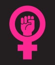 Symbol for female combined with raised fist.