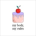 Symbol of feminism Cupcake, Cake with lettering My bode, My rules. Women's Rights Day. International Women's Day