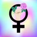 Symbol of feminism with a female fist vector illustration.