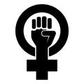 Symbol of feminism movement Gender women resist Fist hand in round and cross icon black color vector illustration flat style image Royalty Free Stock Photo