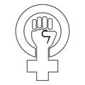 Symbol of feminism movement Gender women resist Fist hand in round and cross icon outline black color vector illustration flat Royalty Free Stock Photo