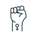 Symbol of Feminist Movement. Strong Fist Raised up with Female Gender Symbol. Girl Power, Female Protest Line Icon. Sign