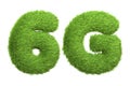 Symbol 6G representing the next generation of wireless technology, depicted with a green grass texture isolated on white Royalty Free Stock Photo