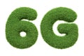 Symbol 6G representing the next generation of wireless technology, depicted with a green grass texture isolated on white Royalty Free Stock Photo