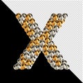 Symbol from gold and silver spheres on a transparent background. 3d capital letter X