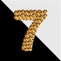 Symbol from gold spheres on a transparent background. 3d number 7