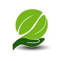 Symbol of green energy. Circular natural element created leaves with hand. Nature icon. Royalty Free Stock Photo