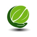 Symbol of green energy. Circular natural element created leaves with hand. Nature icon. Royalty Free Stock Photo