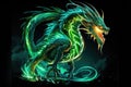 Symbol of 2024. Green neon dragon on a black background. Close-up.