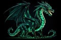 Symbol of 2024. Green neon dragon on a black background. Close-up.