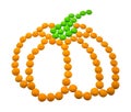 Symbol Halloween - a pumpkin. Composed of small round candies.