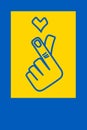 Symbol hand heart Support Ukraine. Blue and Yellow