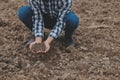 Symbol heart earth day. Handful of dirt hands heart shape. Farm organic earth. Farmer hands soil ground earth dirt garden soil Royalty Free Stock Photo