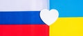 Symbol of heart with flag of Ukraine. and Russia Pray, No war, stop war and love concept