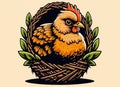 Symbol of a hen incubating eggs. Chicken logo