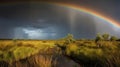 A rainbow after a storm in the sky created with Generative AI