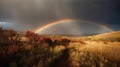 A rainbow after a storm in the sky created with Generative AI