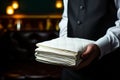 A symbol of impeccable service Butler with a neatly folded napkin