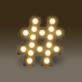 Symbol Incandescent light bulb box set Hashtag sign, illustration retro 3D style isolated glow in dark