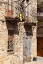 A symbol of the independence of Catalonia on the balconies of an old Spanish building