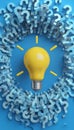 Symbol of Inquiry Yellow Light Bulb with Question Marks on Blue Background Inspiring Creativity and Innovation through Brainstormi Royalty Free Stock Photo