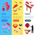 Symbol of Japan Banner Vecrtical Set Isometric View. Vector