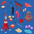 Symbol of Japan Icon Set Isometric View. Vector