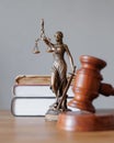 soft selective focus, the symbol of justice and justice is a statuette of the goddess Themis judge& x27;s gavel. legal
