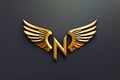 A symbol of knowledge and wisdom, this image features a golden letter N with wings on a black background Royalty Free Stock Photo
