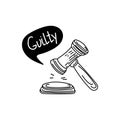 A symbol of law and justice, a doodle, a hand-drawn sketch-style doodle. The gavel in court. Justice. A handwritten