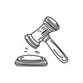 A symbol of law and justice, a hand-drawn sketch-style doodle. The gavel in court. Justice. Vector simple illustration. Royalty Free Stock Photo