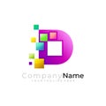 Symbol letter D logo template, D logo and pixel Royalty Free Stock Photo