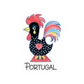 Symbol of Lisbon Portugal. Barcelos portuguese decorated rooster. Vector watercolored illustration Royalty Free Stock Photo