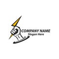 Symbol or Logo Template. Hand Holding Lightning Bolt Silhouette with Retro Typography. Isolated Royalty Free Stock Photo