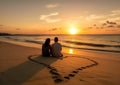 Symbol of love on the beach background.A romantic honeymoon or valentines day Royalty Free Stock Photo