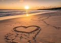 Symbol of love on the beach background.A romantic honeymoon or valentines day Royalty Free Stock Photo