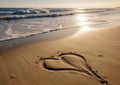 Symbol of love on the beach background.A romantic honeymoon or valentines day Royalty Free Stock Photo