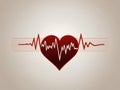 Symbol of love. Red heart beat line. Heart and heartbeat. Heart wave. Red graph, heart rate pulse, icon medicine logo, cardiogram Royalty Free Stock Photo